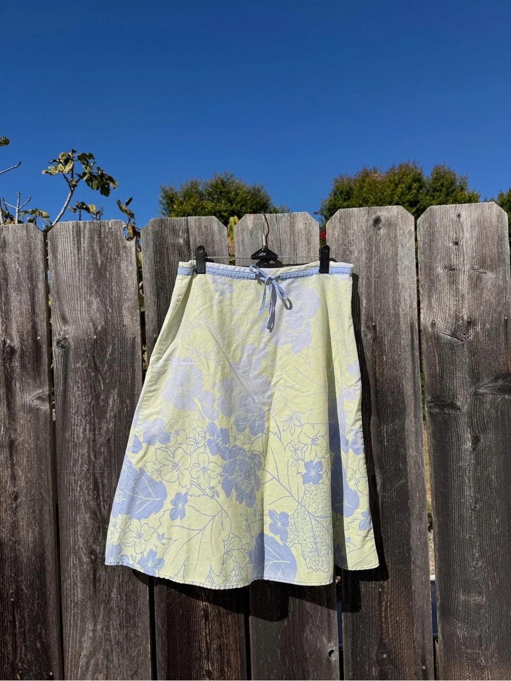 Vintage J. Jill Yellow and Pale Blue Floral A-Line Skirt 100% Cotton